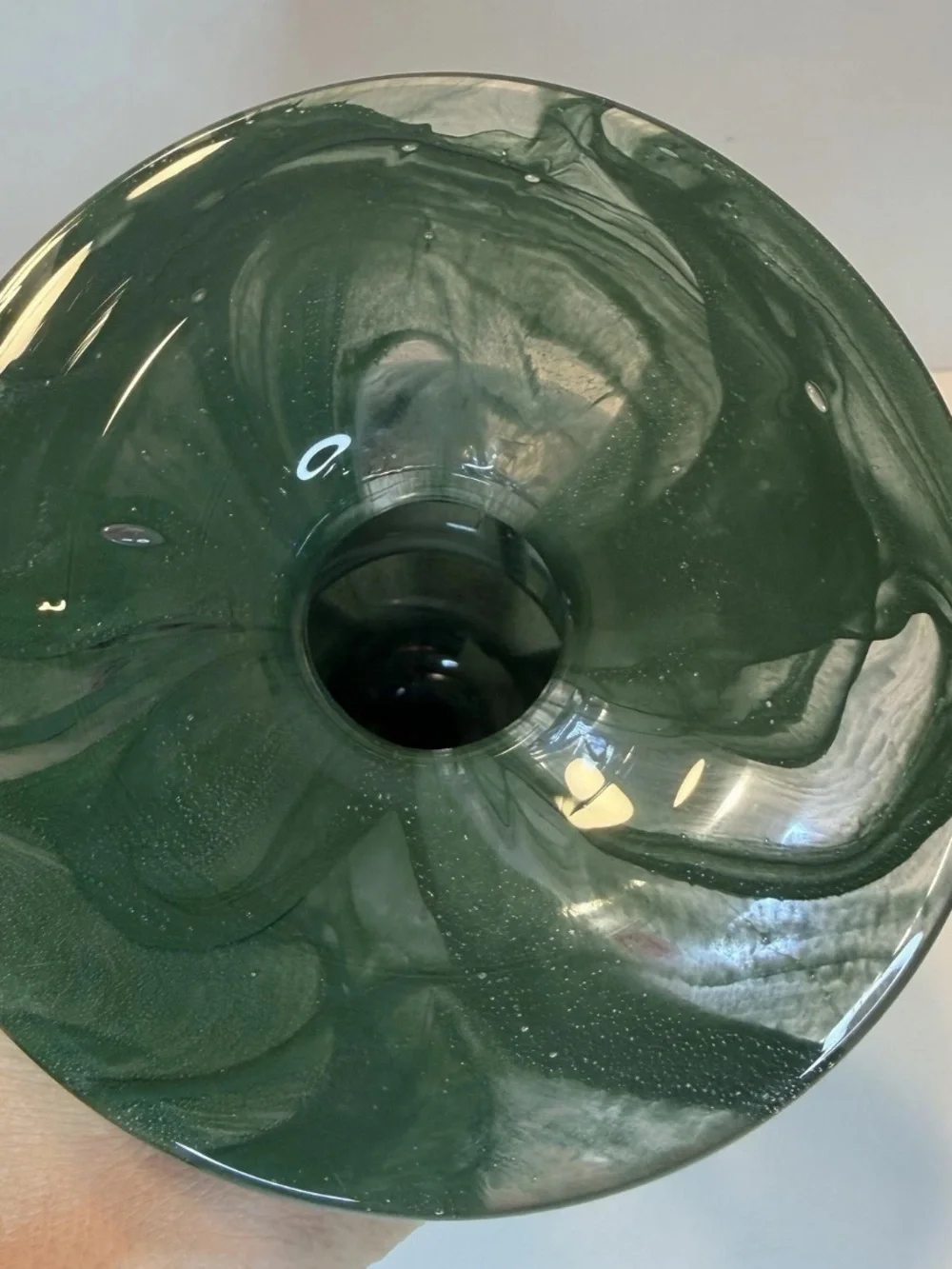 Anthropologie Swirl Glass Candleholder Vase Bolla Green Borosilicate 6” Bubbled